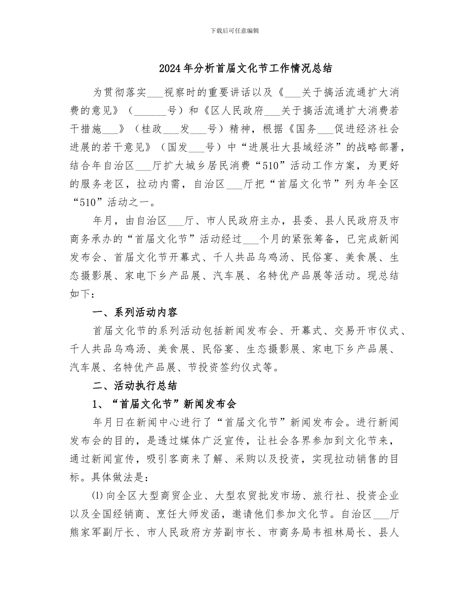 2024年分析首届文化节工作情况总结_第1页