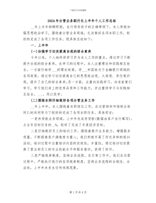 2024年分管业务副行长上半年个人工作总结