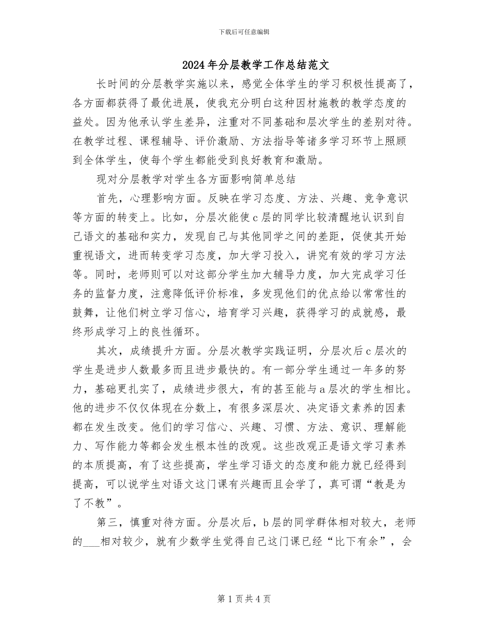 2024年分层教学工作总结范文_第1页