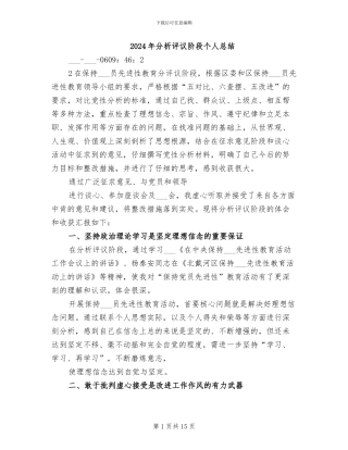2024年分析评议阶段个人总结