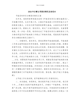 2024年分解立项落实情况总结范本