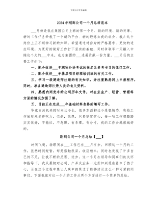 2024年刚到公司一个月总结范本