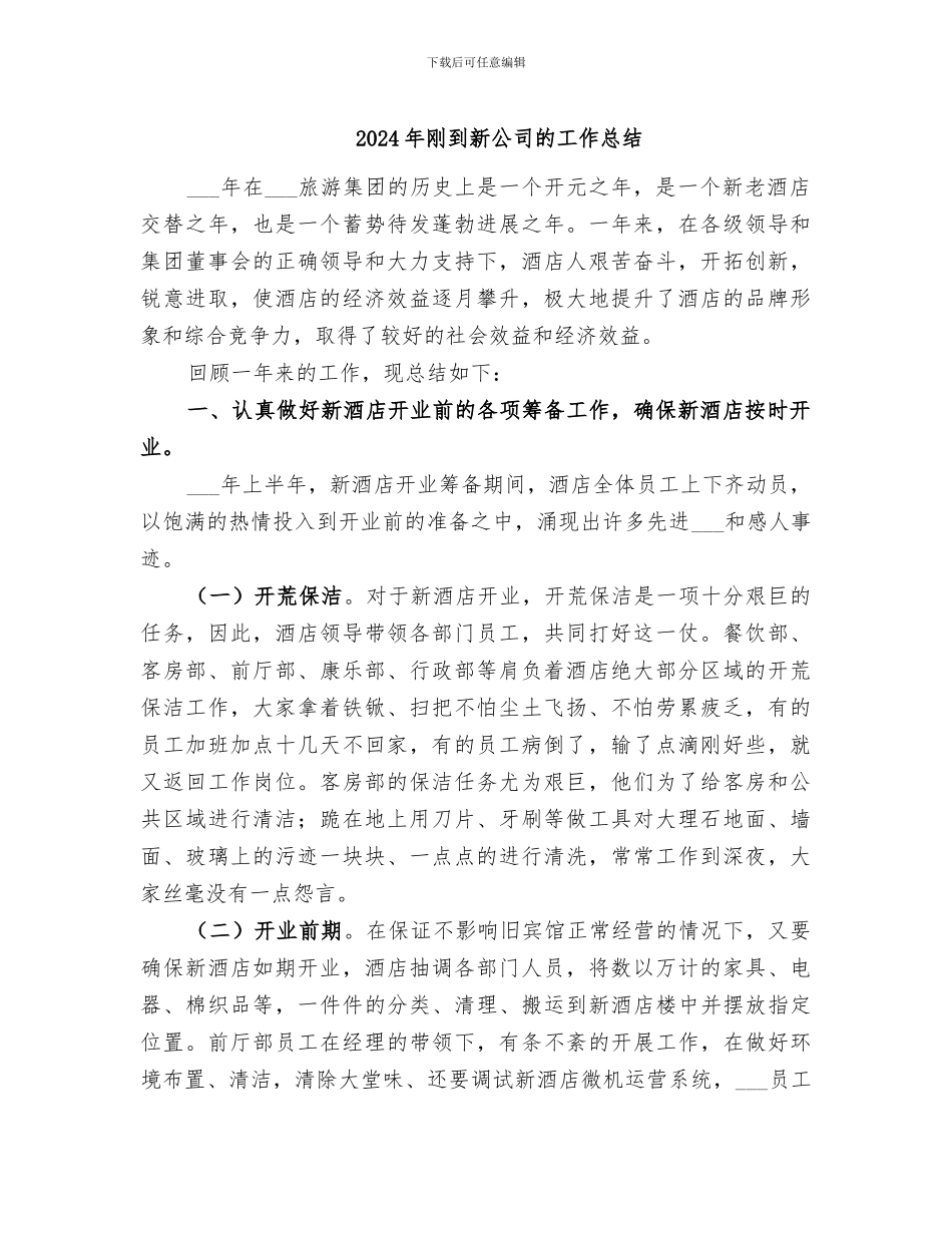 2024年刚到新公司的工作总结_第1页