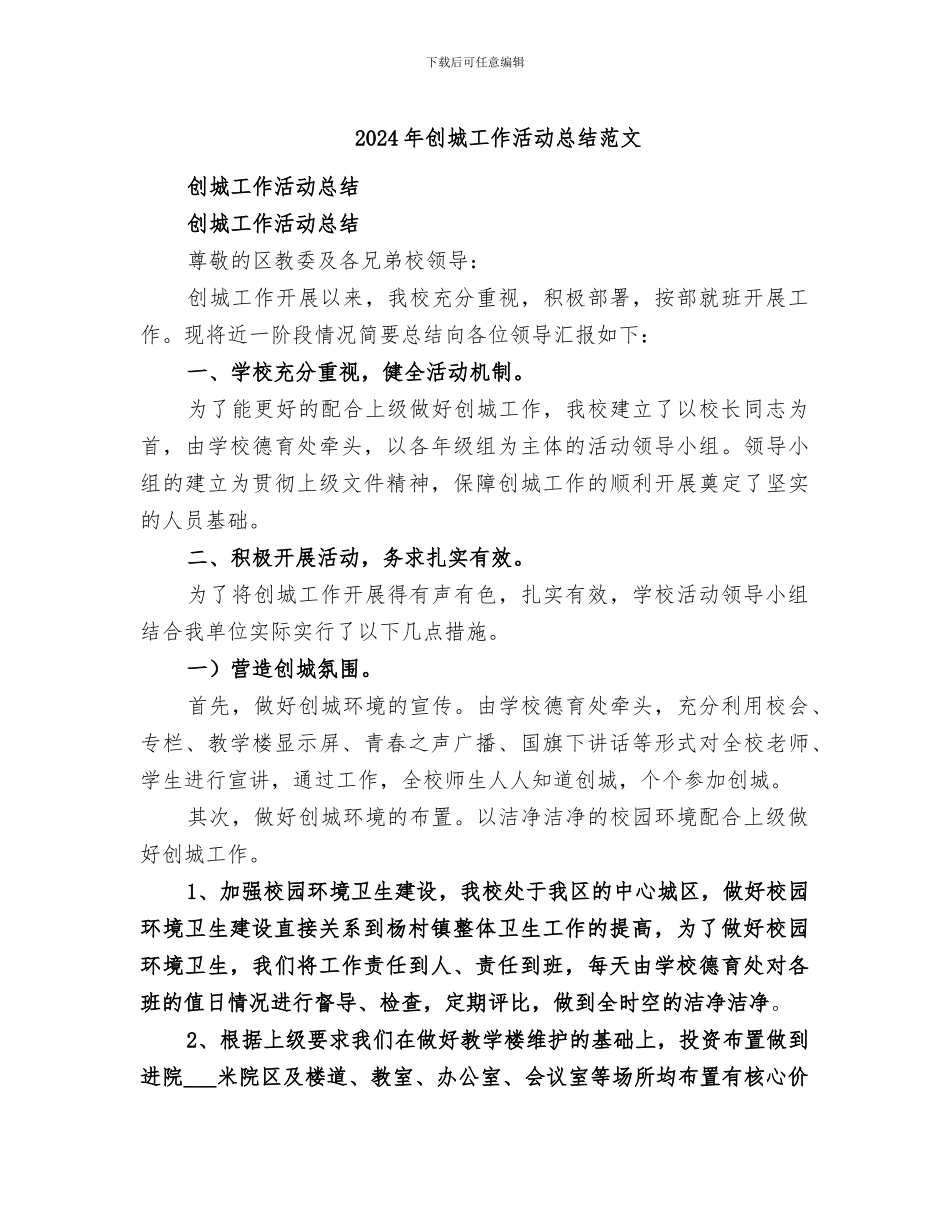 2024年创城工作活动总结范文_第1页