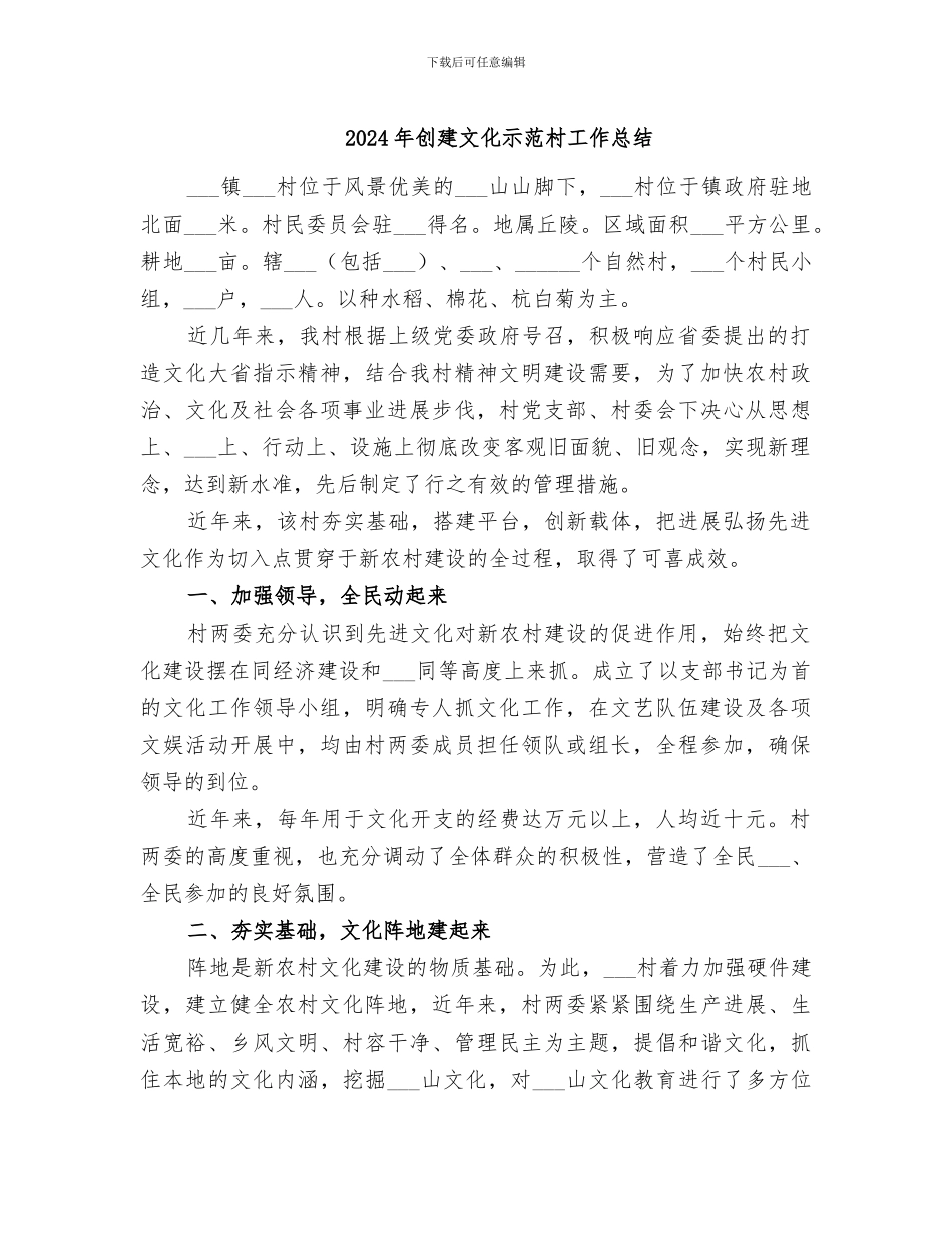 2024年创建文化示范村工作总结_第1页