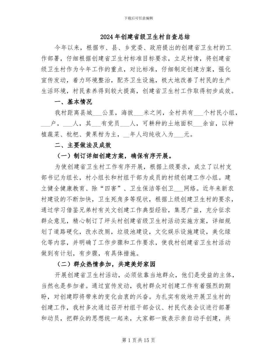 2024年创建省级卫生村自查总结_第1页