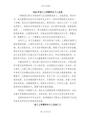 2024年初三上学期学生个人总结
