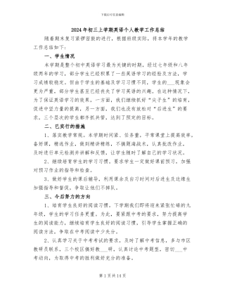 2024年初三上学期英语个人教学工作总结