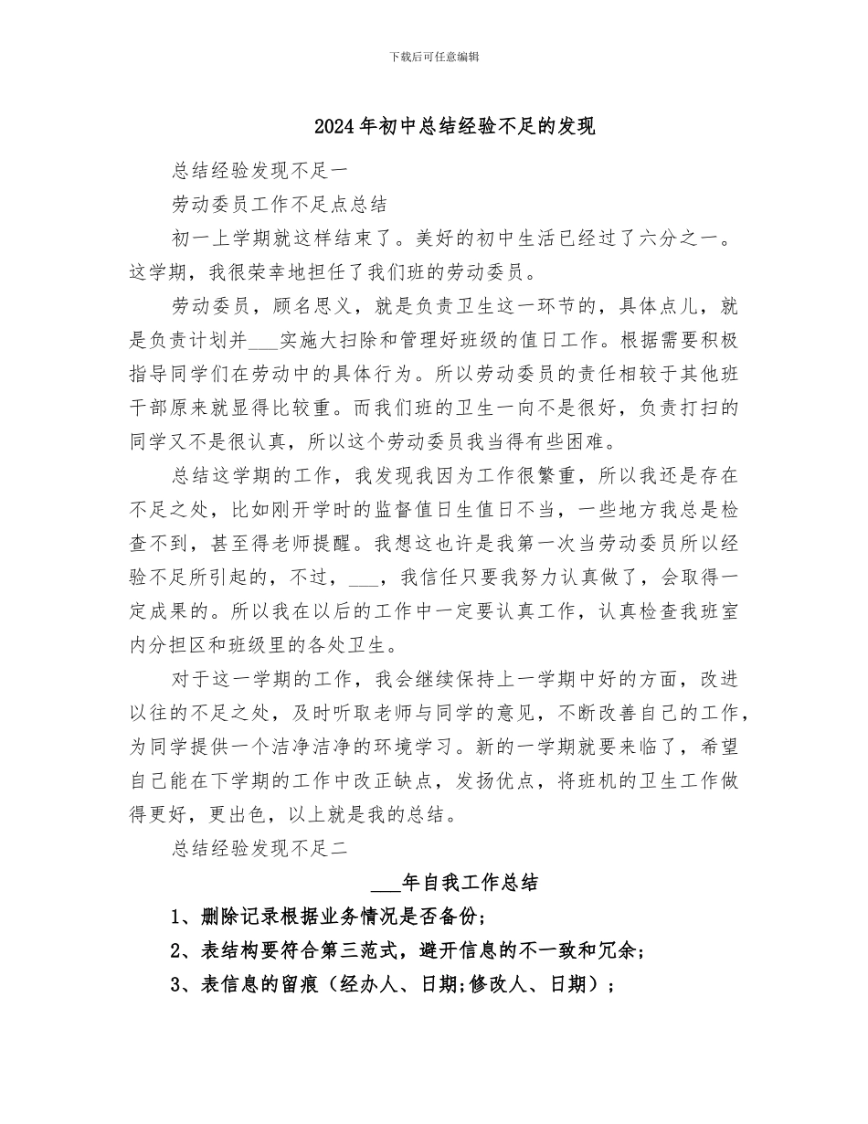 2024年初中总结经验不足的发现_第1页