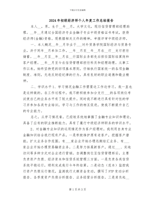 2024年初级经济师个人年度工作总结报告
