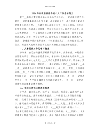 2024年初级经济师年底个人工作总结例文