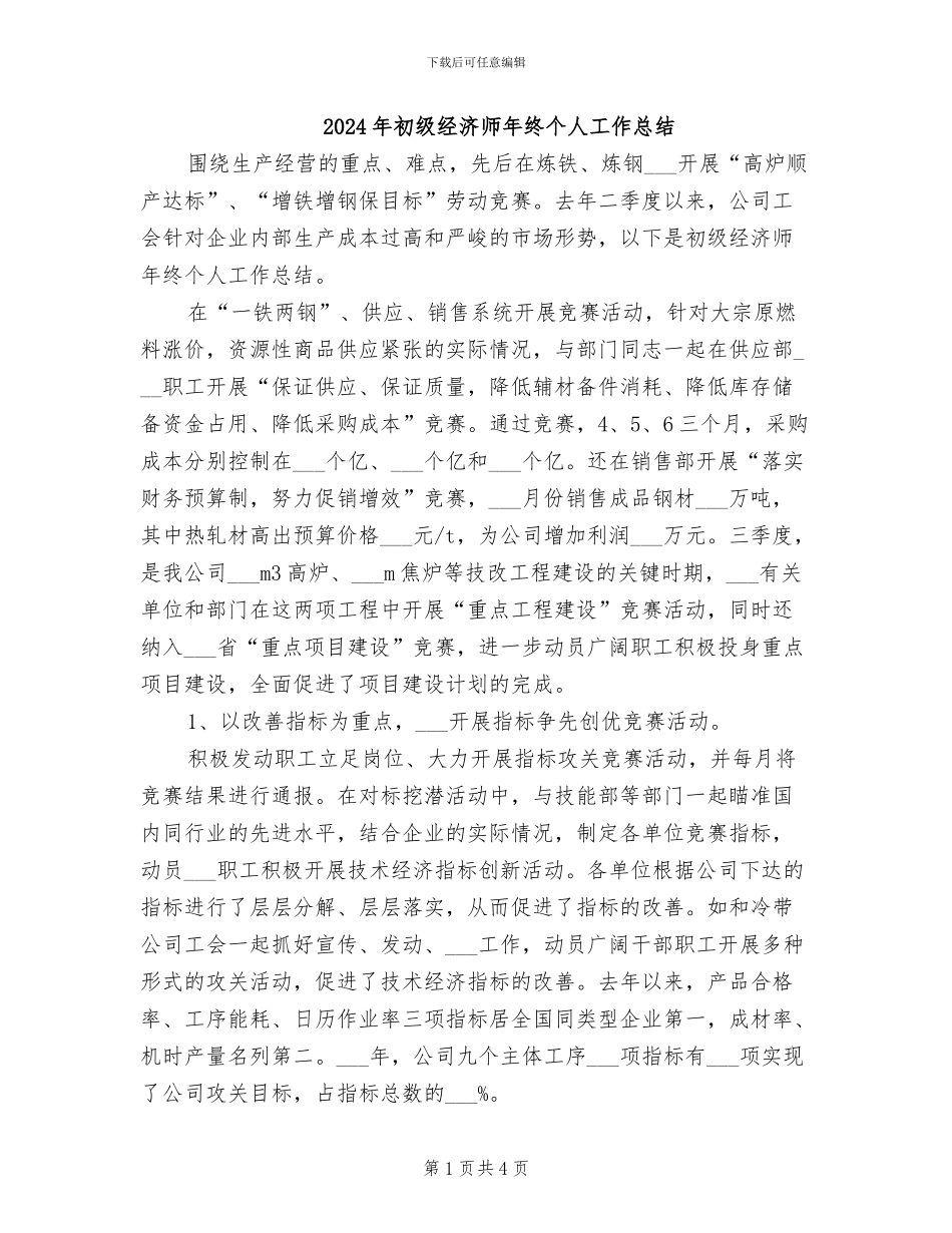 2024年初级经济师年终个人工作总结_第1页