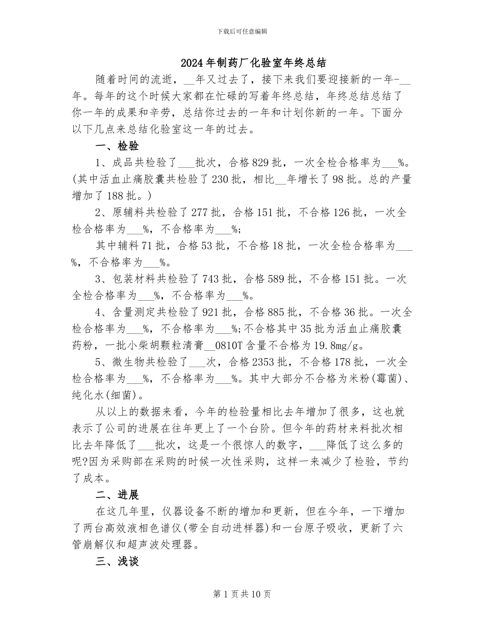 2024年制药厂化验室年终总结_第1页