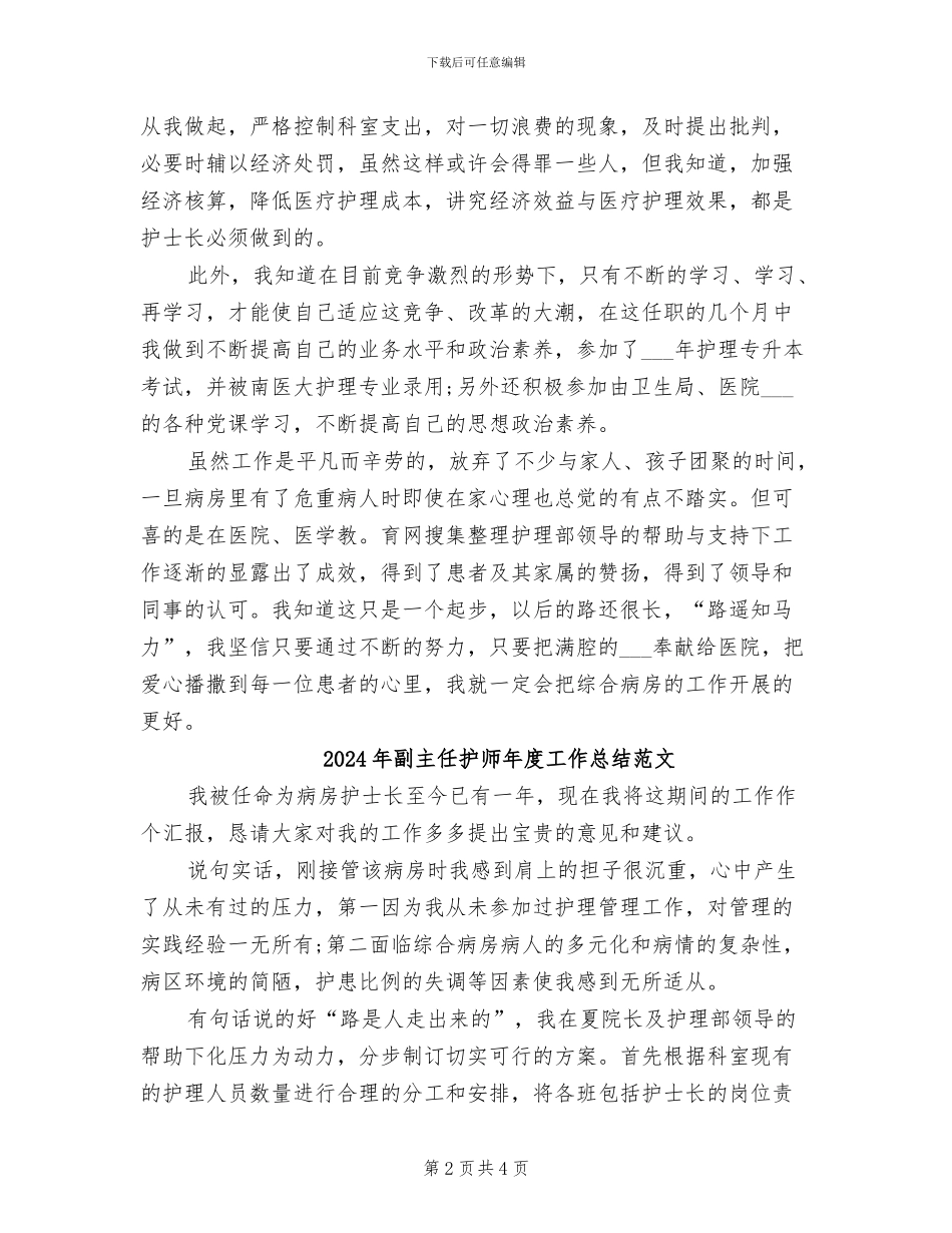 2024年副主任护师年度工作总结_第2页
