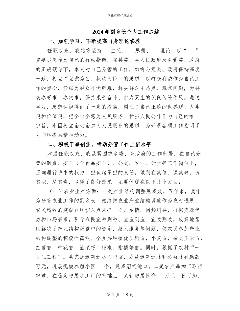 2024年副乡长个人工作总结_第1页