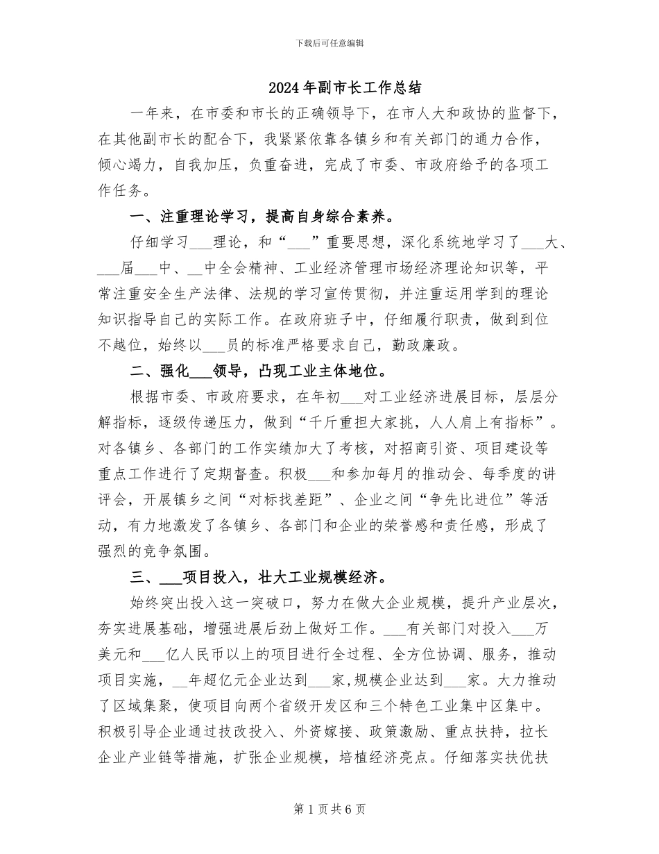 2024年副市长工作总结_第1页
