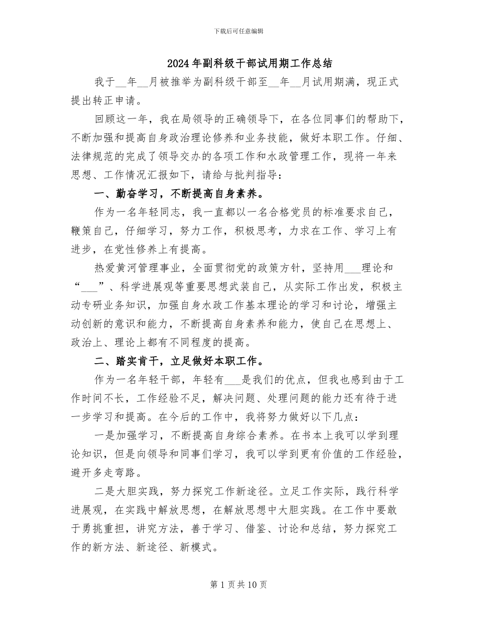 2024年副科级干部试用期工作总结_第1页