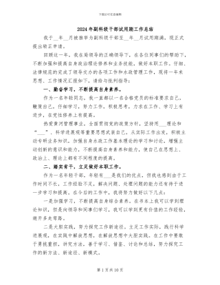 2024年副科级干部试用期工作总结