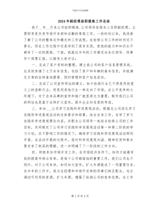 2024年副经理挂职煅炼工作总结