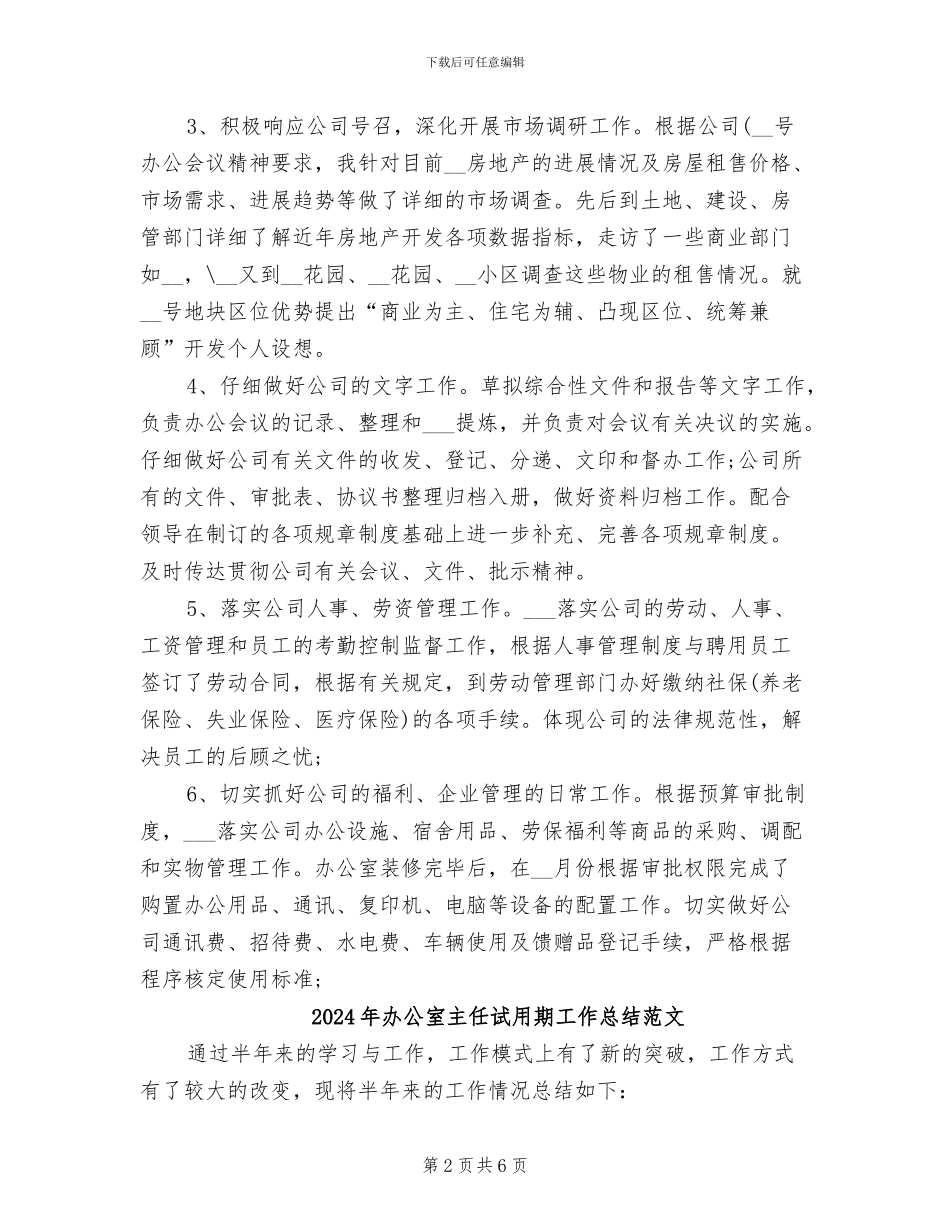 2024年办公室主任试用期工作总结_第2页