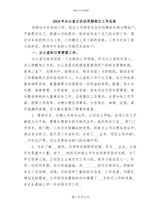 2024年办公室主任试用期转正工作总结