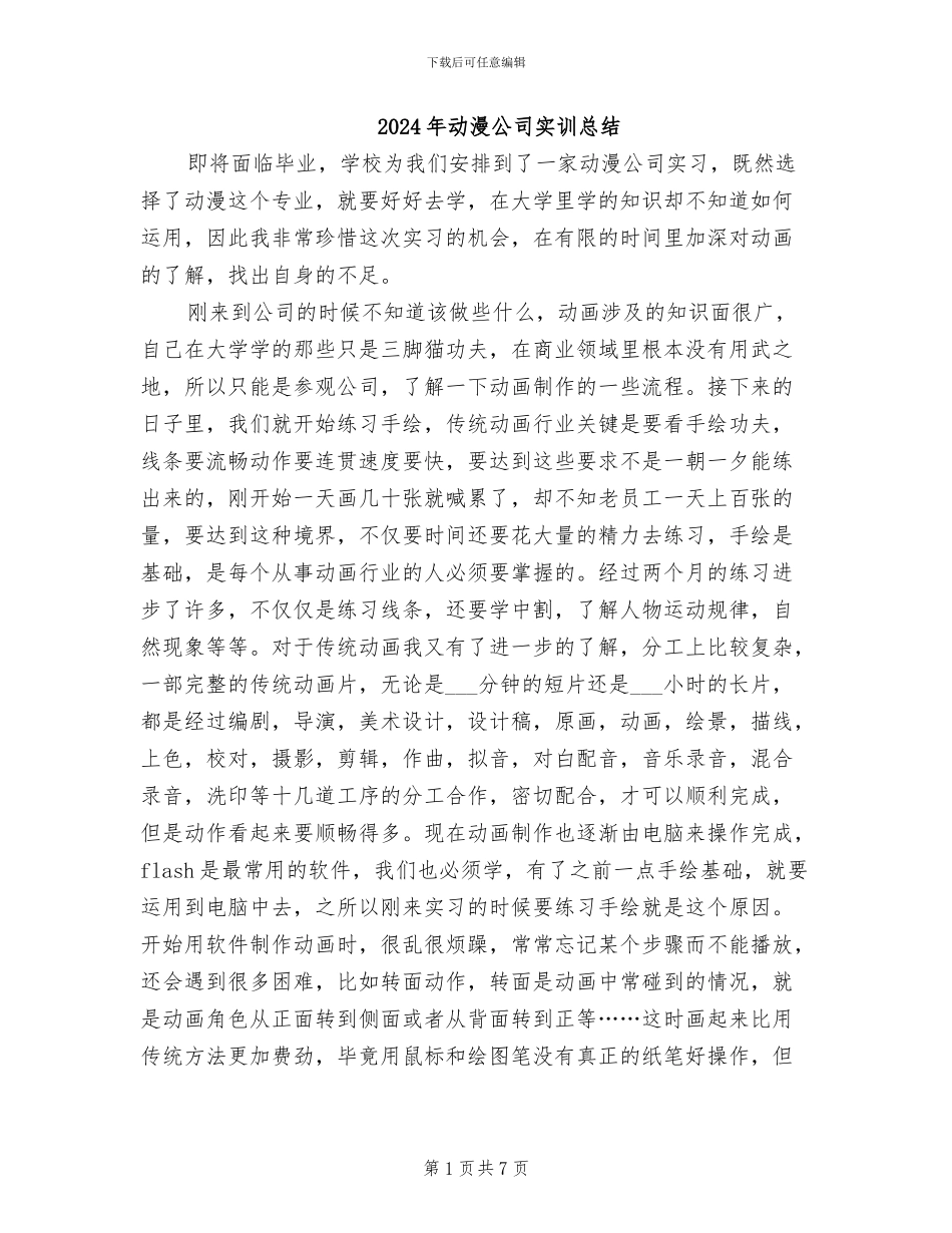 2024年动漫公司实训总结_第1页