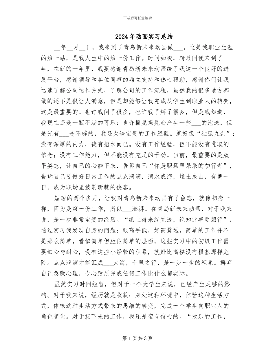 2024年动画实习总结_第1页
