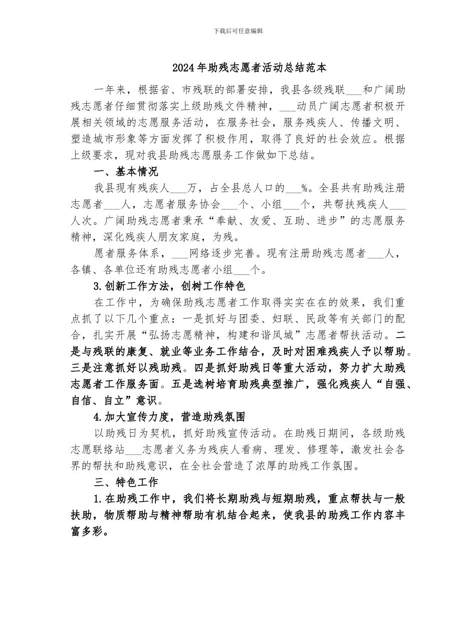 2024年助残志愿者活动总结范本_第1页