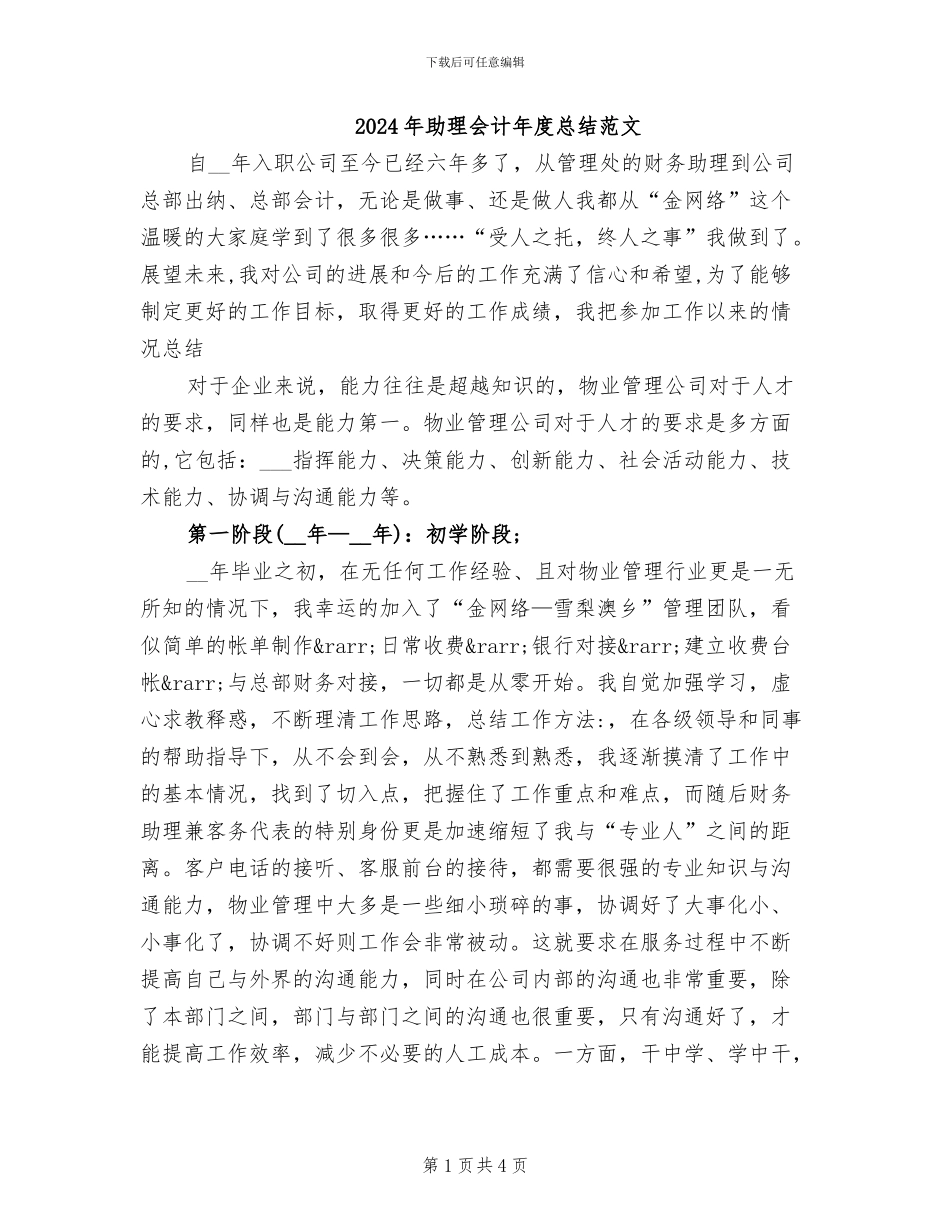 2024年助理会计年度总结范文_第1页