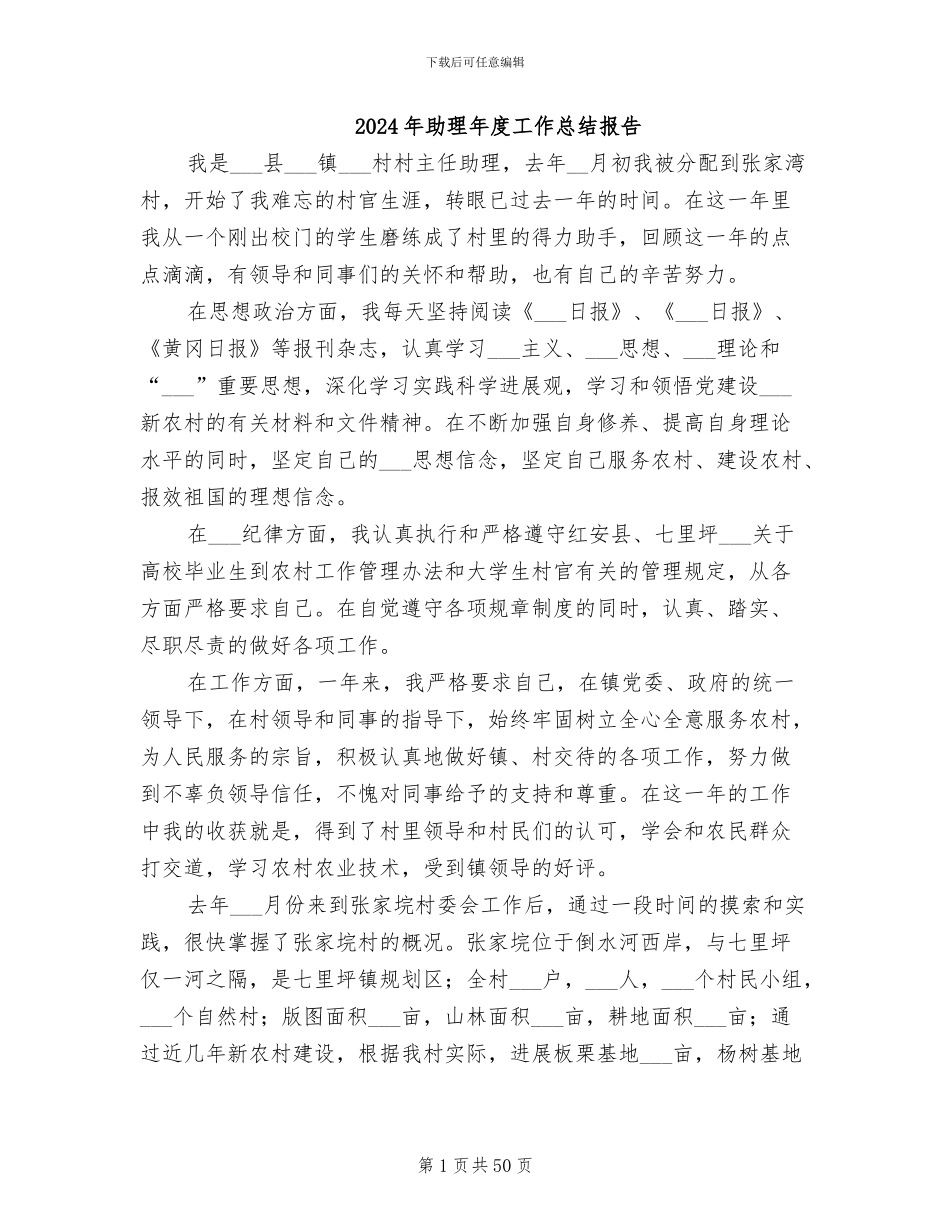 2024年助理年度工作总结报告_第1页