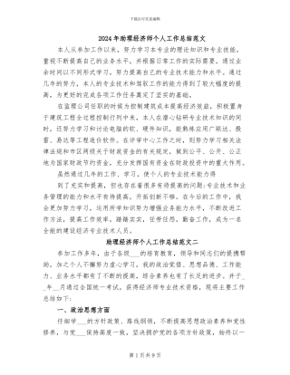 2024年助理经济师个人工作总结范文