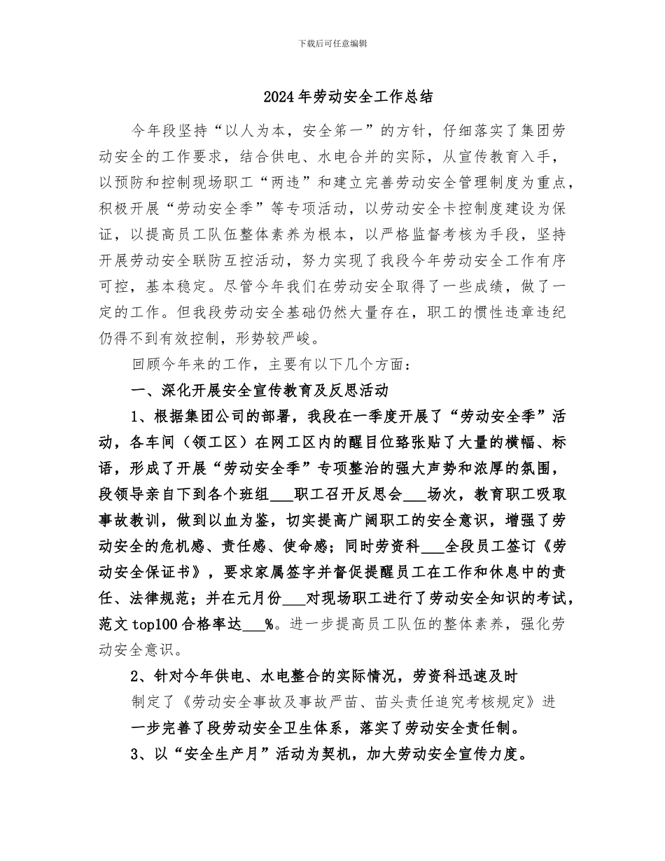 2024年劳动安全工作总结_第1页