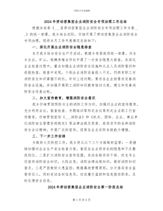 2024年劳动密集型企业消防安全专项治理工作总结