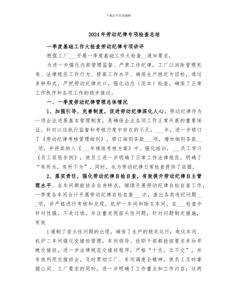 2024年劳动纪律专项检查总结_第1页