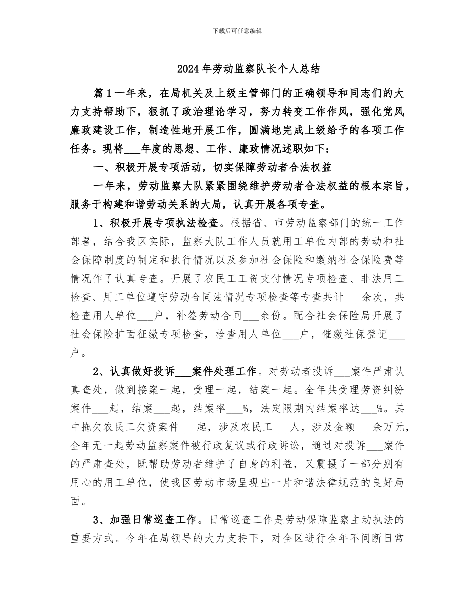 2024年劳动监察队长个人总结_第1页