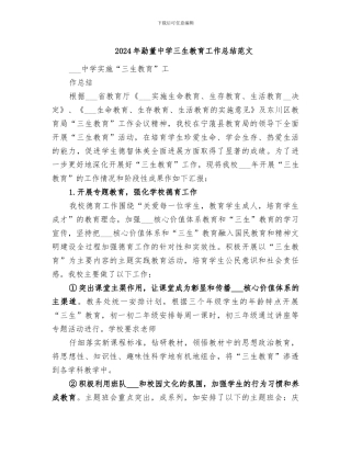 2024年勐董中学三生教育工作总结范文