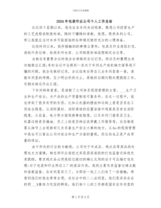 2024年包装印业公司个人工作总结