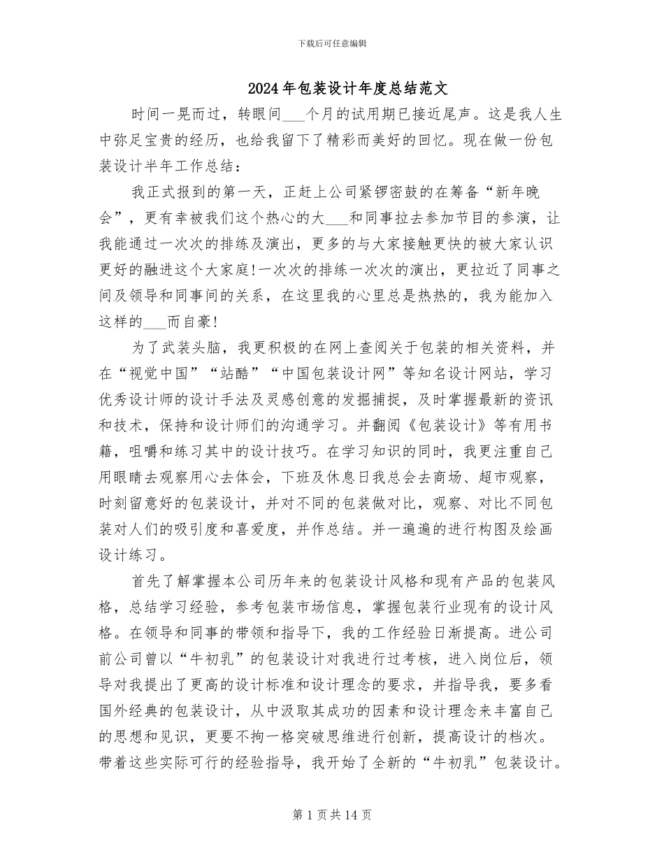 2024年包装设计年度总结范文_第1页
