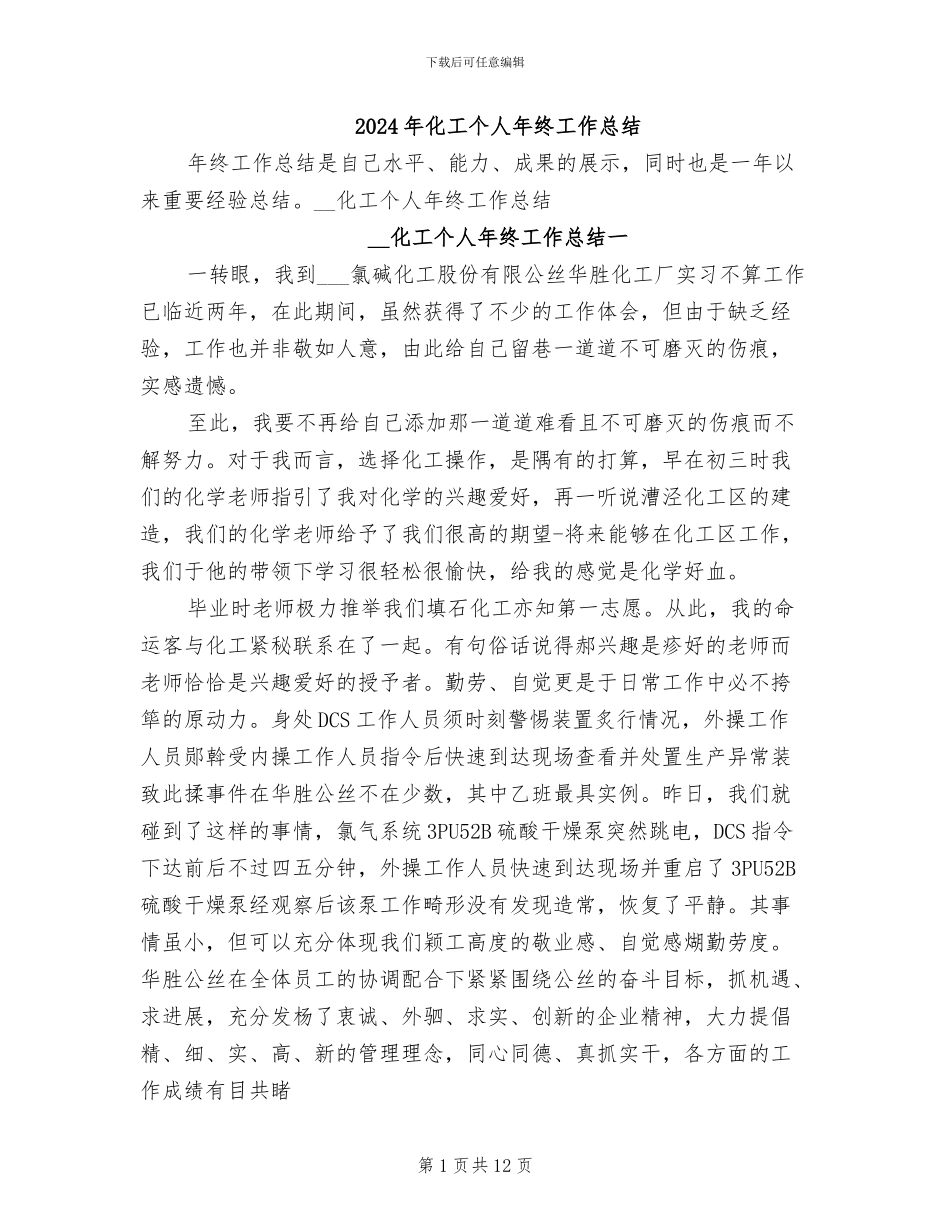 2024年化工个人年终工作总结_第1页