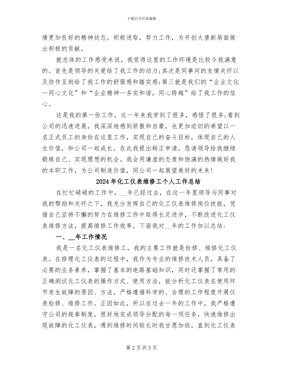 2024年化工人员试用期转正工作总结范文_第2页