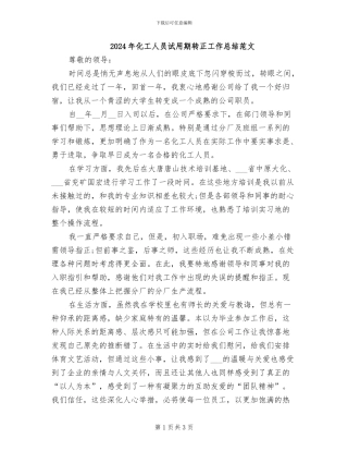2024年化工人员试用期转正工作总结范文