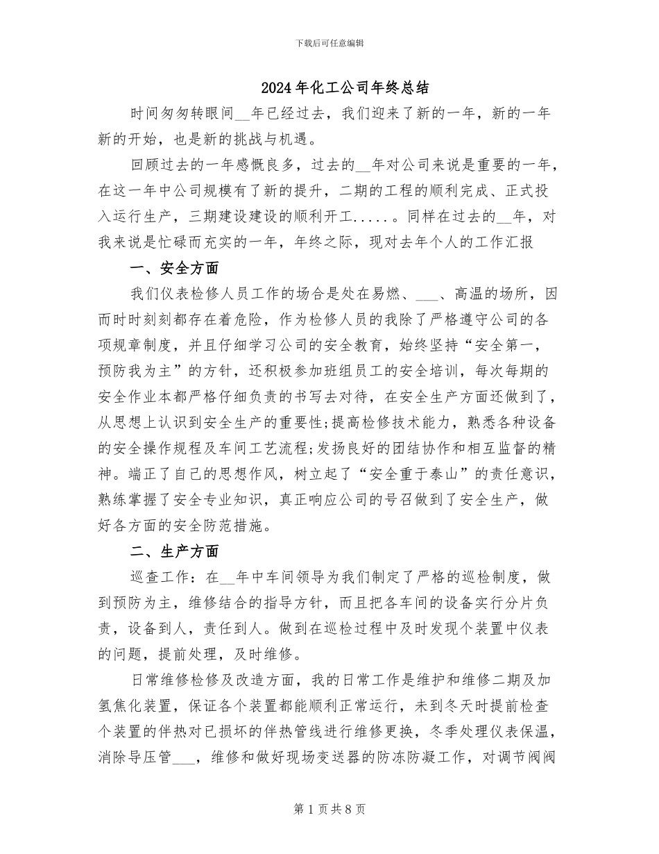 2024年化工公司年终总结_第1页
