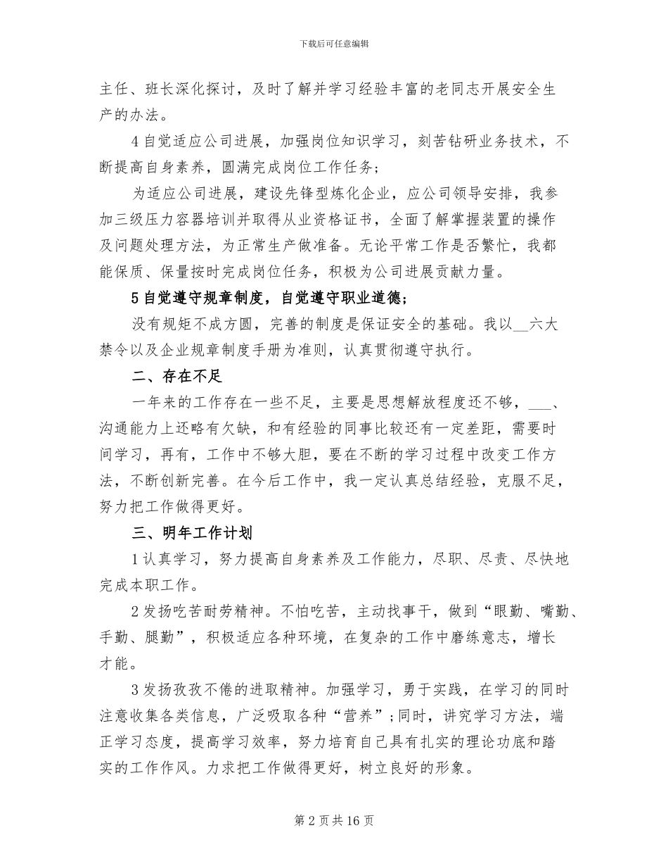 2024年化工个人工作总结范文_第2页