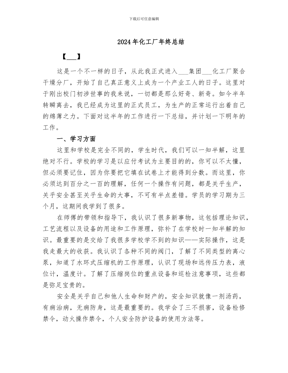 2024年化工厂年终总结_第1页