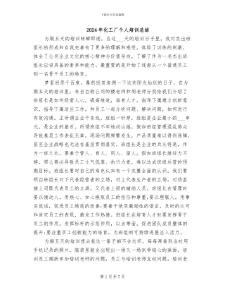 2024年化工厂个人培训总结