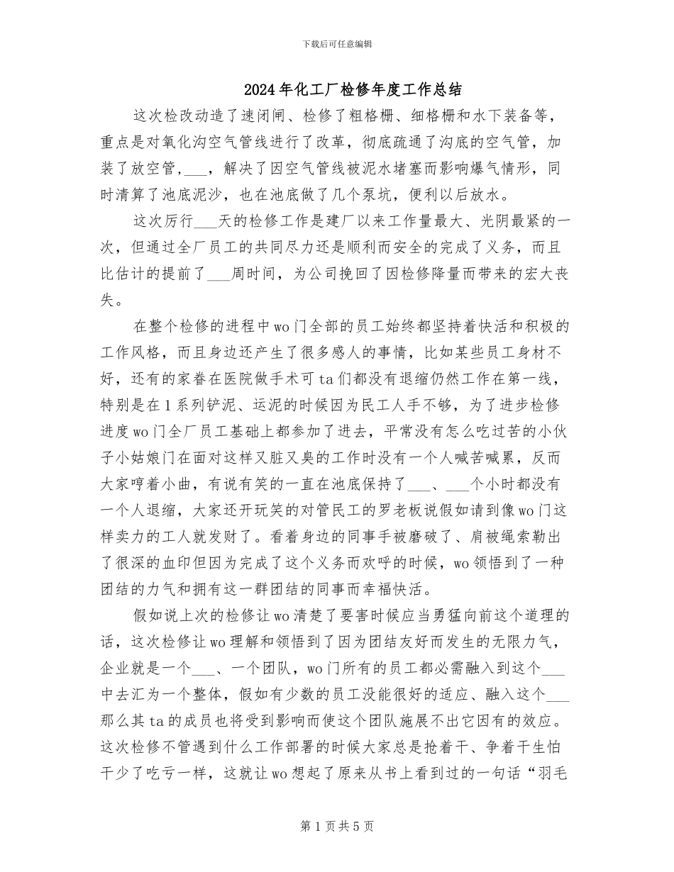 2024年化工厂检修年度工作总结_第1页