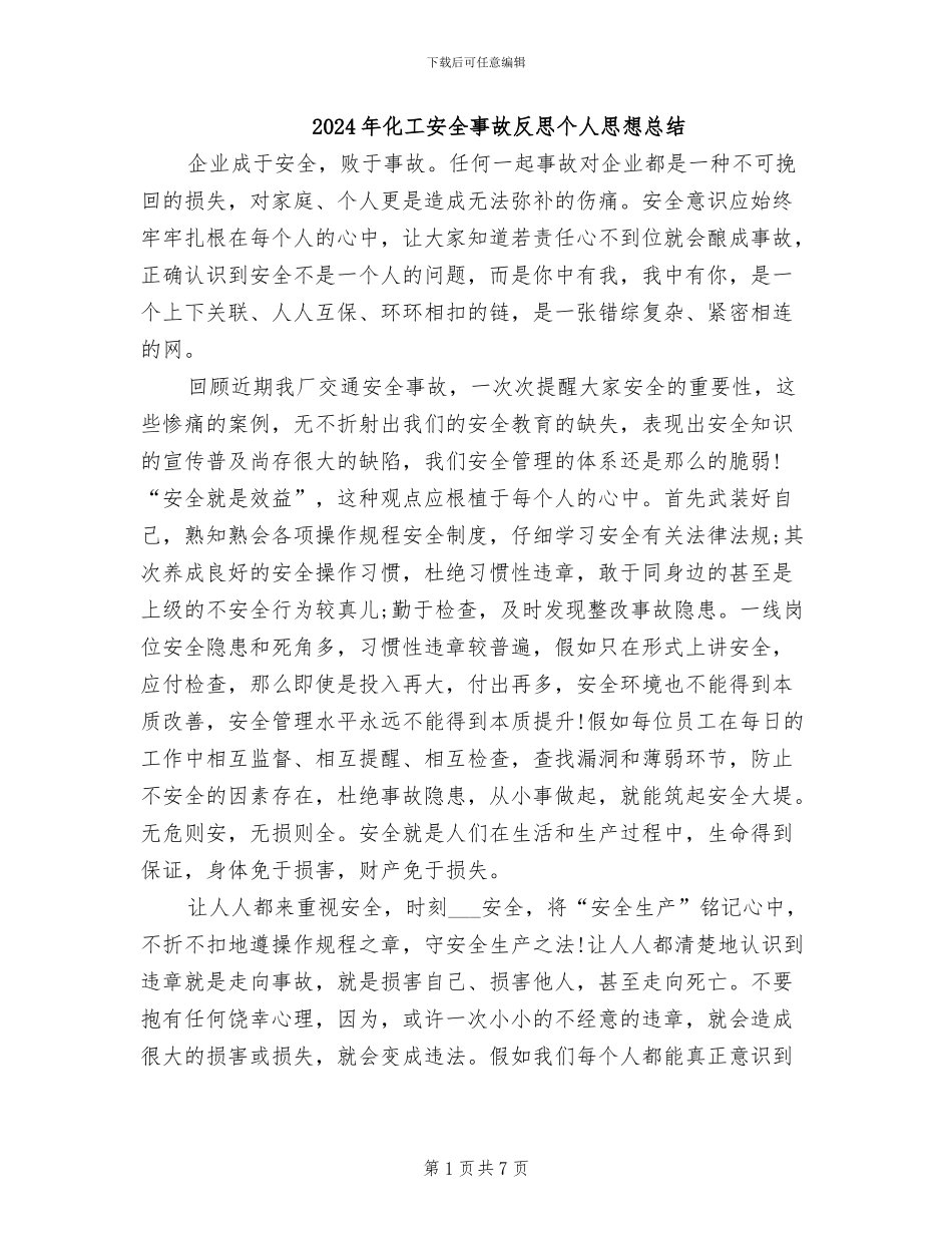 2024年化工安全事故反思个人思想总结_第1页