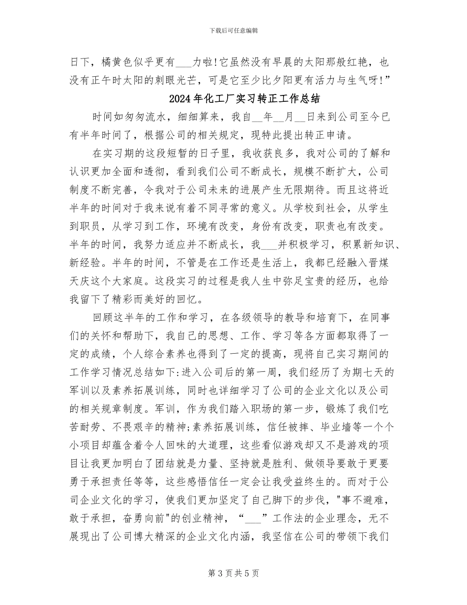 2024年化工厂实习试用期总结报告_第3页