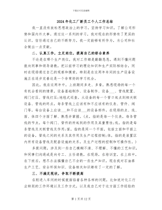 2024年化工厂新员工个人工作总结