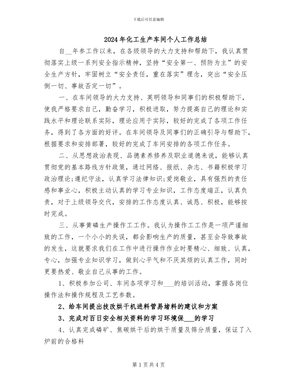 2024年化工生产车间个人工作总结_第1页